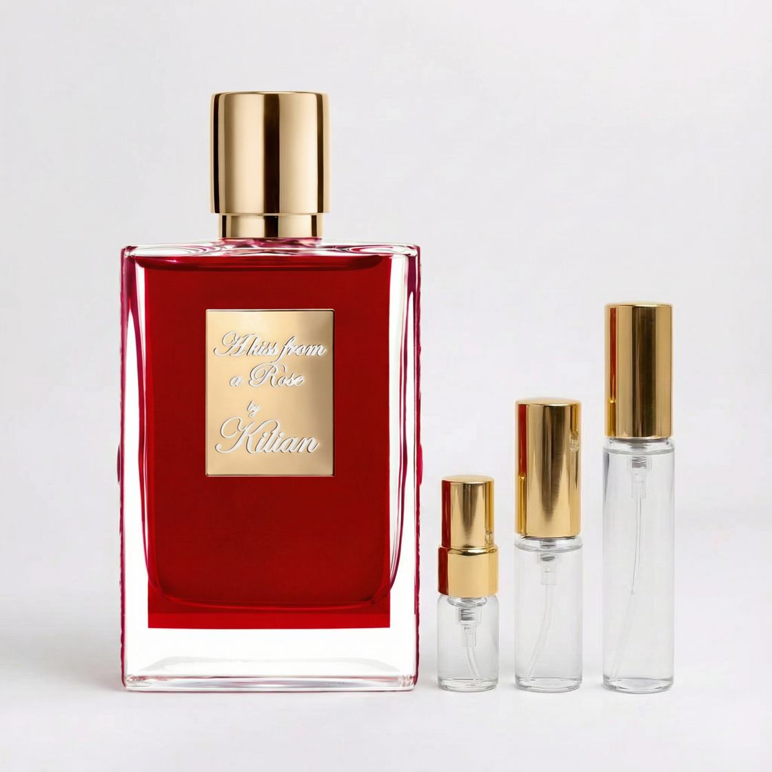 Décant Fragsplit A Kiss from a Rose de Kilian, parfum féminin floral à la rose et au jasmin, en formats 1 ml, 2 ml, 5 ml ou 10 ml.