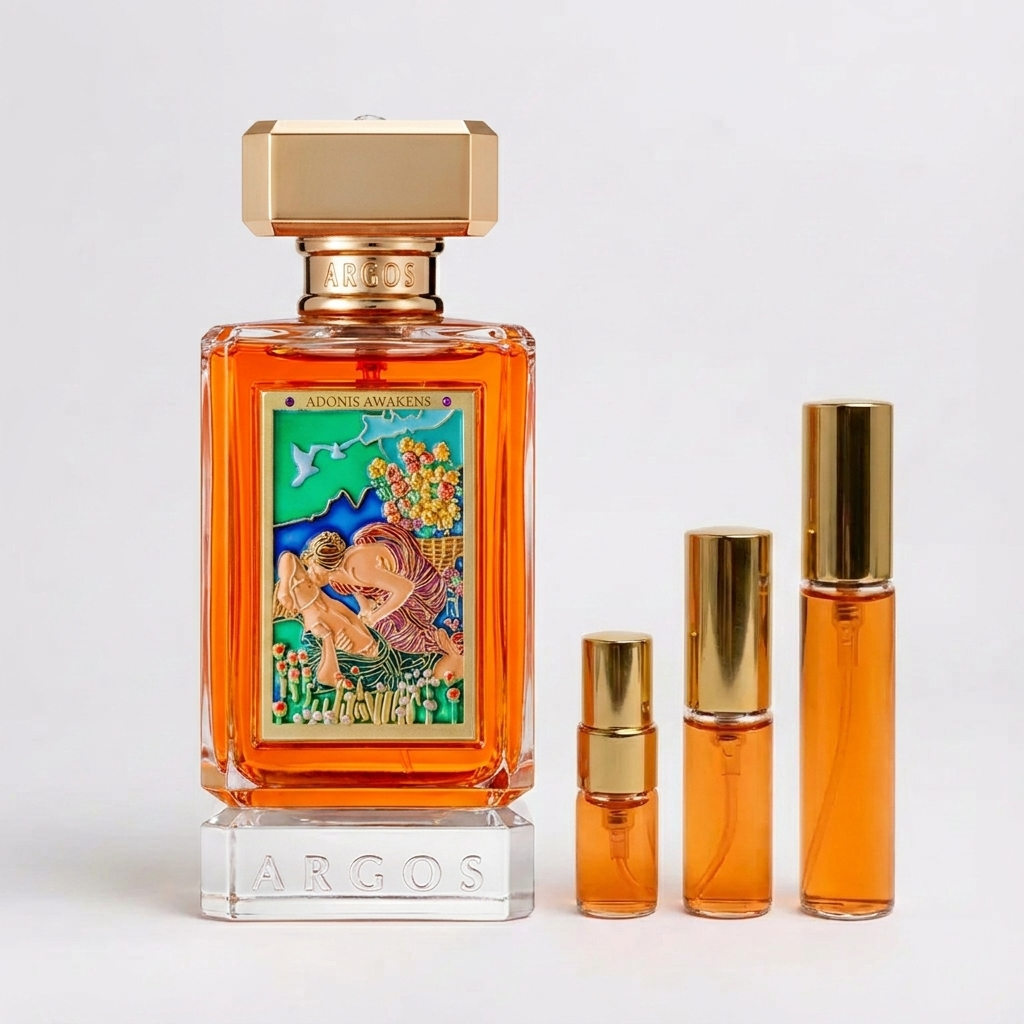 Décant Fragsplit d’Adonis Awakens d’Argos, parfum floral à la rose et à la framboise, en formats 1 ml à 10 ml, livré en Suisse et France.