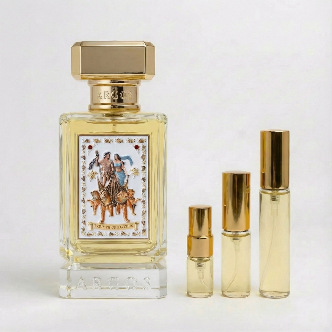 Décant Fragsplit de Triumph of Bacchus Extrait par Argos, aux accents de tabac, rhum et vanille, en formats 1 ml à 10 ml.