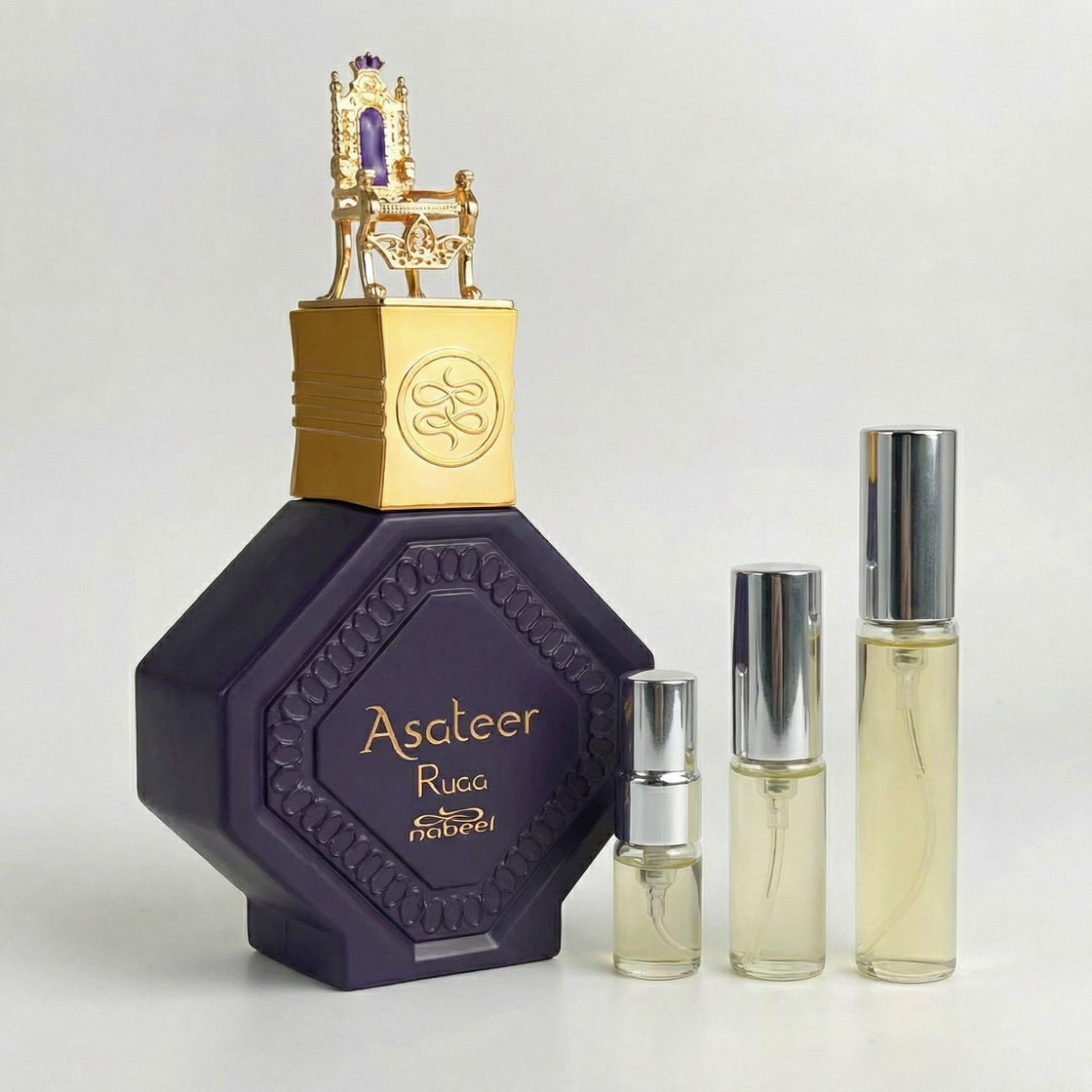 Décant Fragsplit d’Asateer Ruaa de Nabeel, parfum unisexe à essayer sur la peau en formats 1 ml, 2 ml, 5 ml ou 10 ml, livré en Suisse et France.