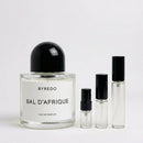 Décant Fragsplit de Bal d'Afrique par Byredo, en formats 1 ml, 2 ml, 5 ml ou 10 ml, pour essayer ce parfum sur la peau en Suisse et France.