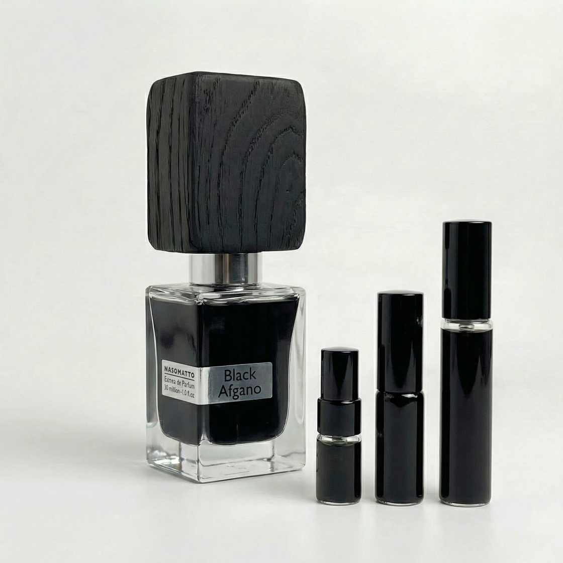Décant Fragsplit de Black Afgano par Nasomatto, parfum unisexe sombre et boisé à essayer sur la peau, en formats 1 ml à 10 ml.