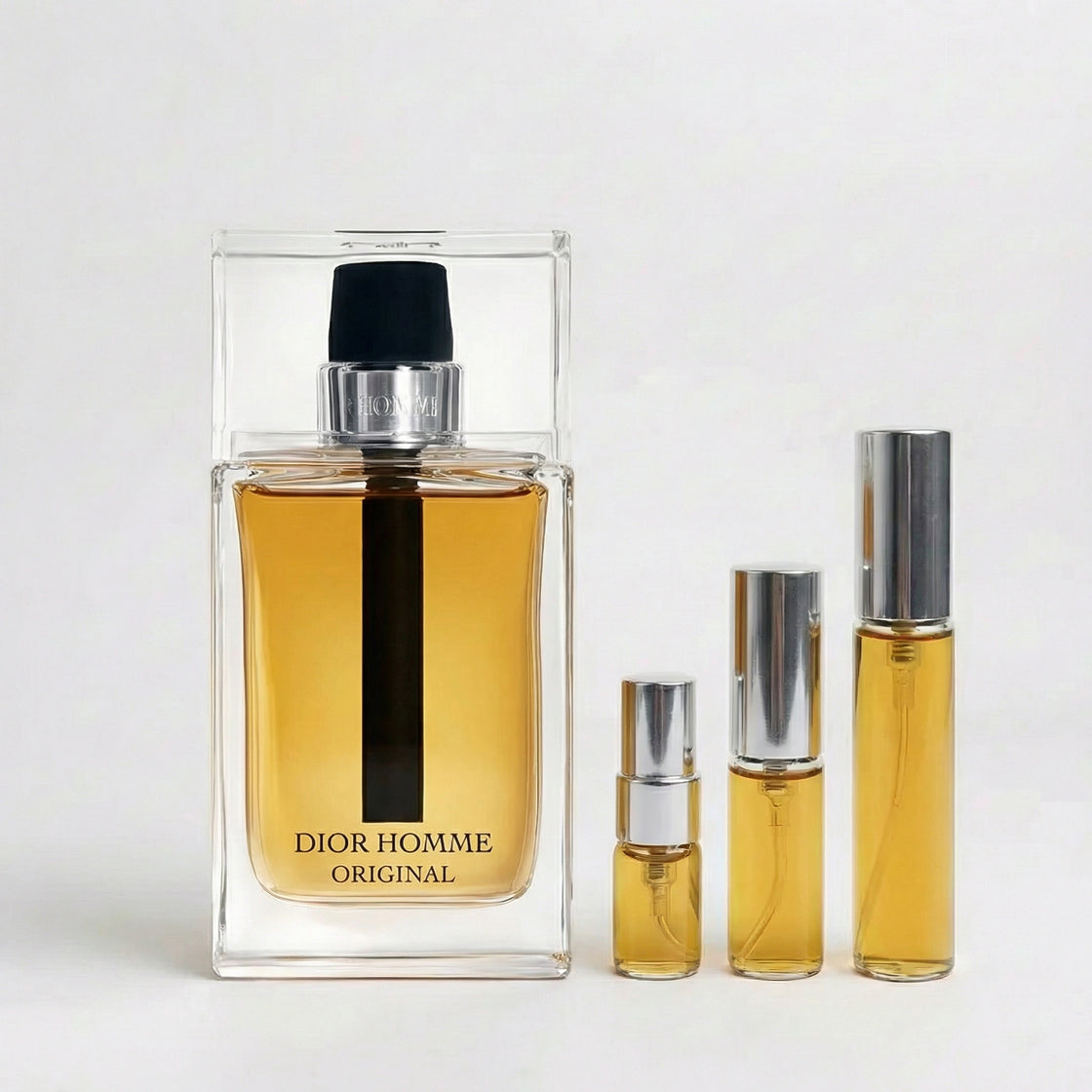 Décant Fragsplit de Homme Original de Dior, parfum masculin poudré et boisé, à essayer sur la peau avant achat en Suisse et France.
