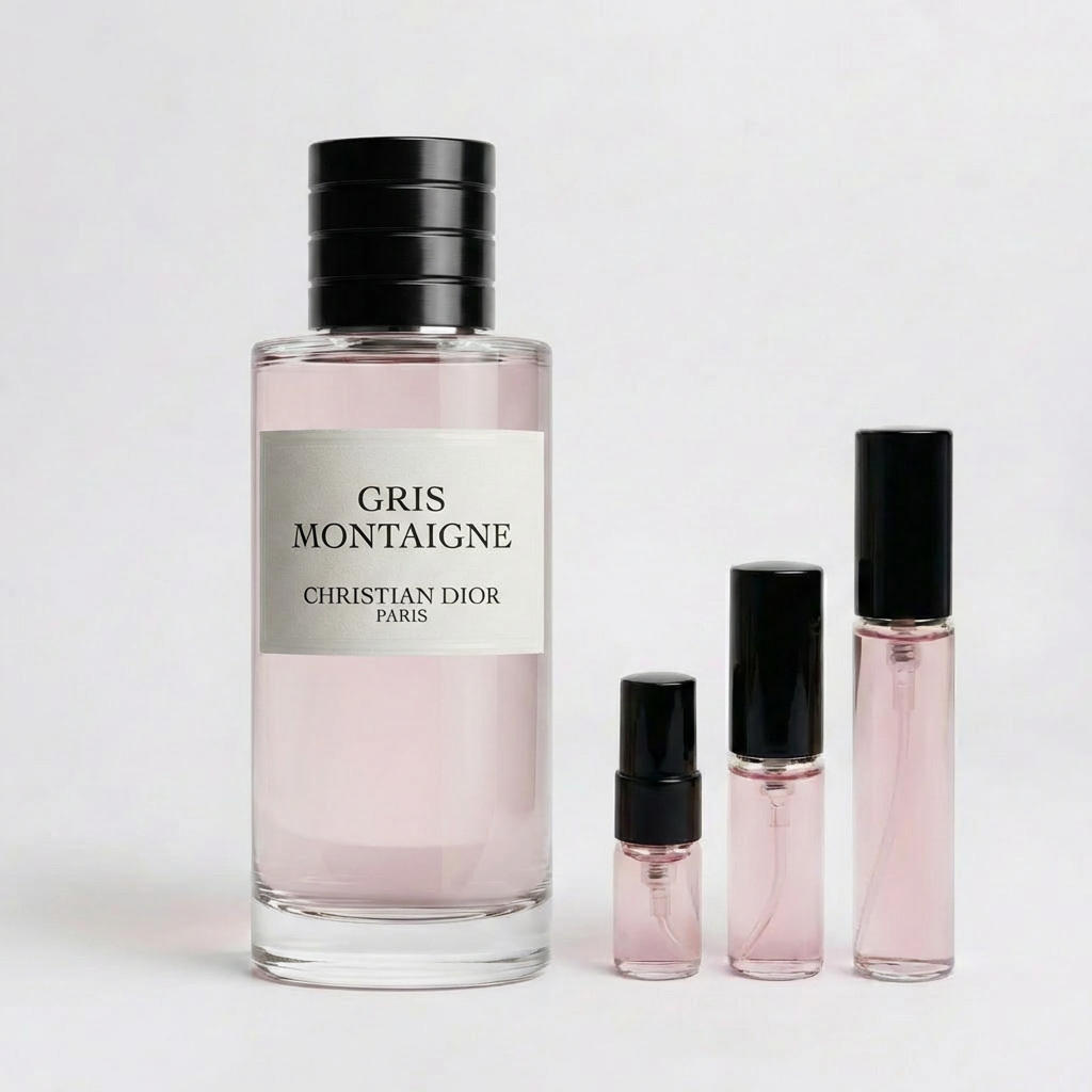 Décant Gris Montaigne de Dior par Fragsplit, en formats 1 ml, 2 ml, 5 ml ou 10 ml, pour essayer ce parfum unisexe sur la peau.