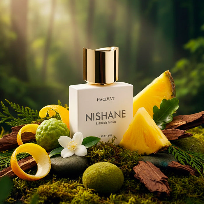 Petit format de Hacivat par Nishane chez Fragsplit, idéal pour tester ses accords d’ananas, patchouli et mousse avant d’acheter.