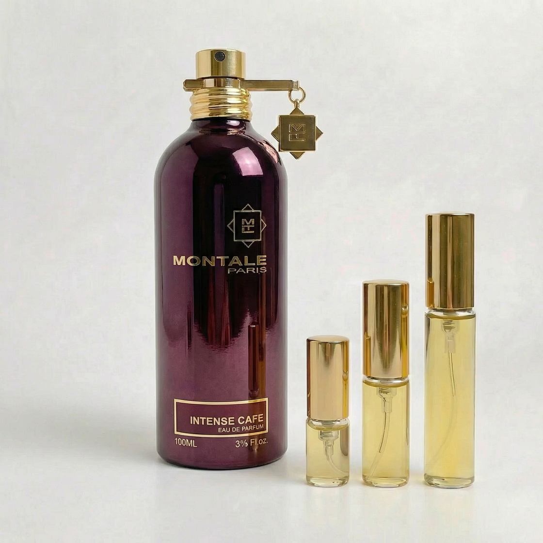 Décant Fragsplit d’Intense Cafe de Montale, parfum unisexe café, rose et vanille, en formats 1 ml à 10 ml, livré en Suisse et France.