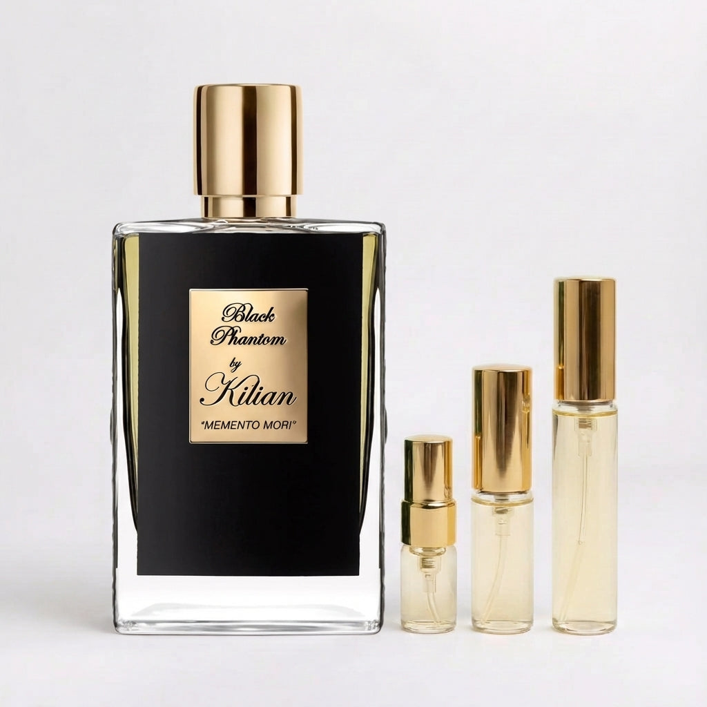 Décant Fragsplit de Black Phantom de Kilian, aux notes de rhum, café et caramel, en formats 1 ml à 10 ml pour essayer sur la peau.