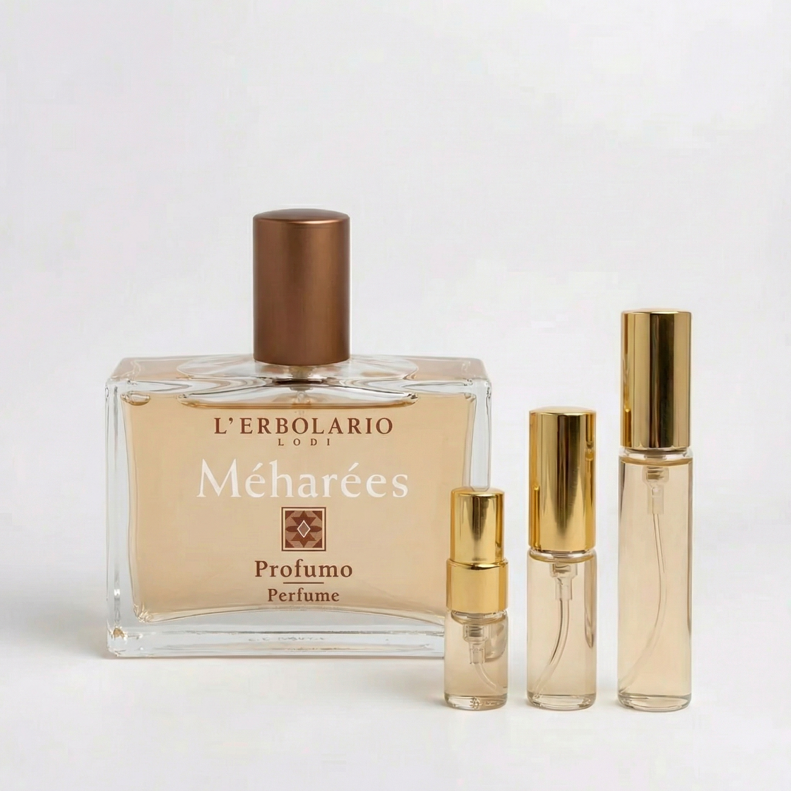 Décant Méharées de L'Erbolario en formats 1 ml, 2 ml, 5 ml ou 10 ml pour essayer sur la peau avant achat, livré en Suisse et France.