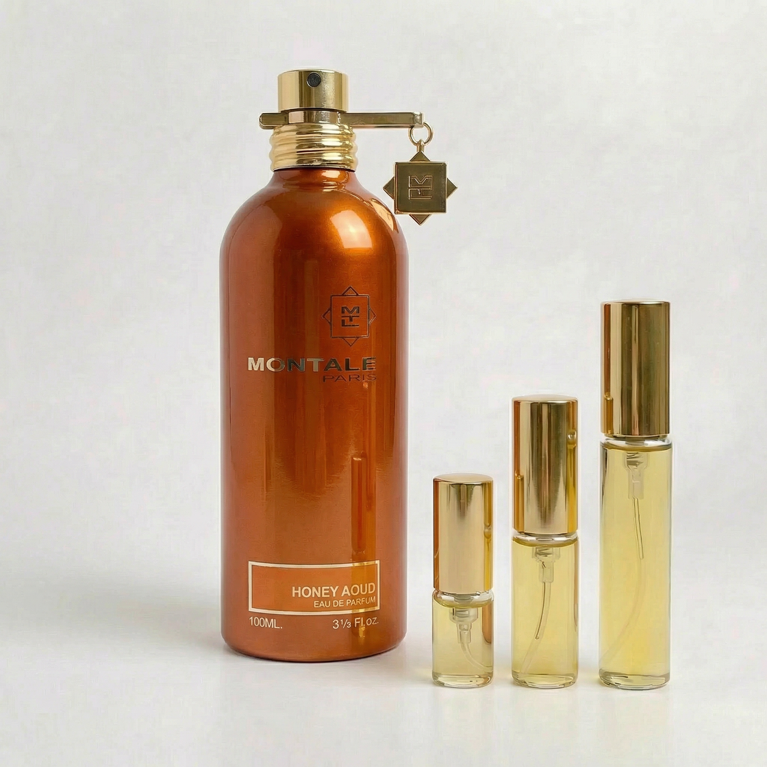 Honey Aoud de Montale en décant Fragsplit, aux notes de miel, oud et épices, à essayer sur la peau en formats 1 ml à 10 ml, en Suisse et France.