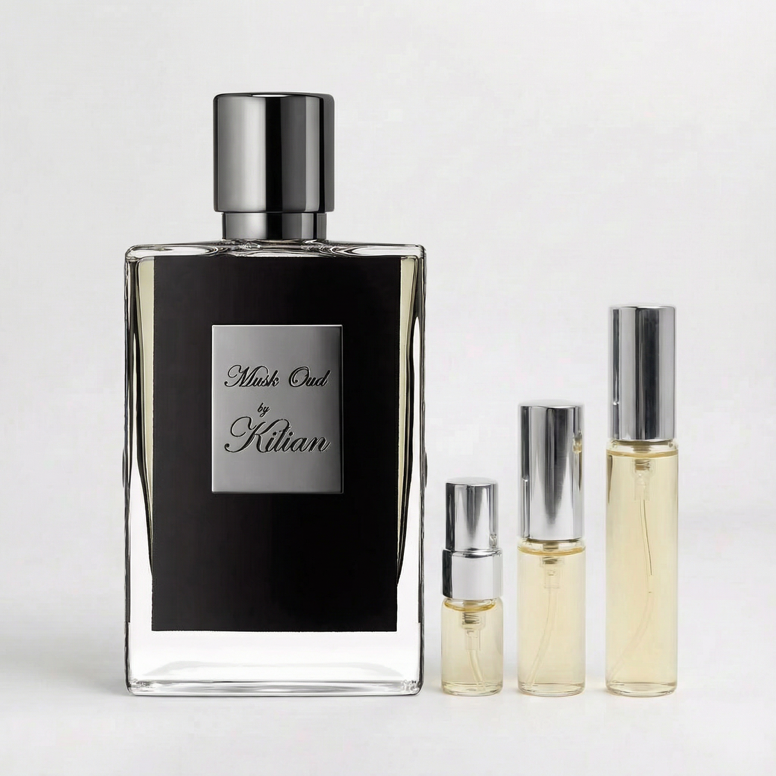 Décant Fragsplit de Musk Oud de Kilian, parfum unisexe boisé et musqué, en formats 1 ml, 2 ml, 5 ml ou 10 ml, livré en Suisse et France.