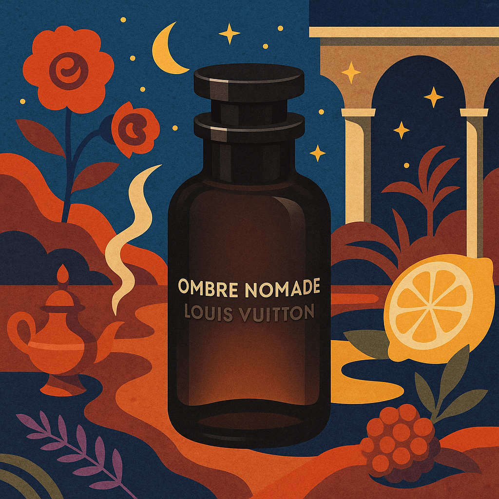 Petit format d'Ombre Nomade de Louis Vuitton par Fragsplit, idéal pour découvrir son oud sombre et sa framboise avant d'acheter le parfum.