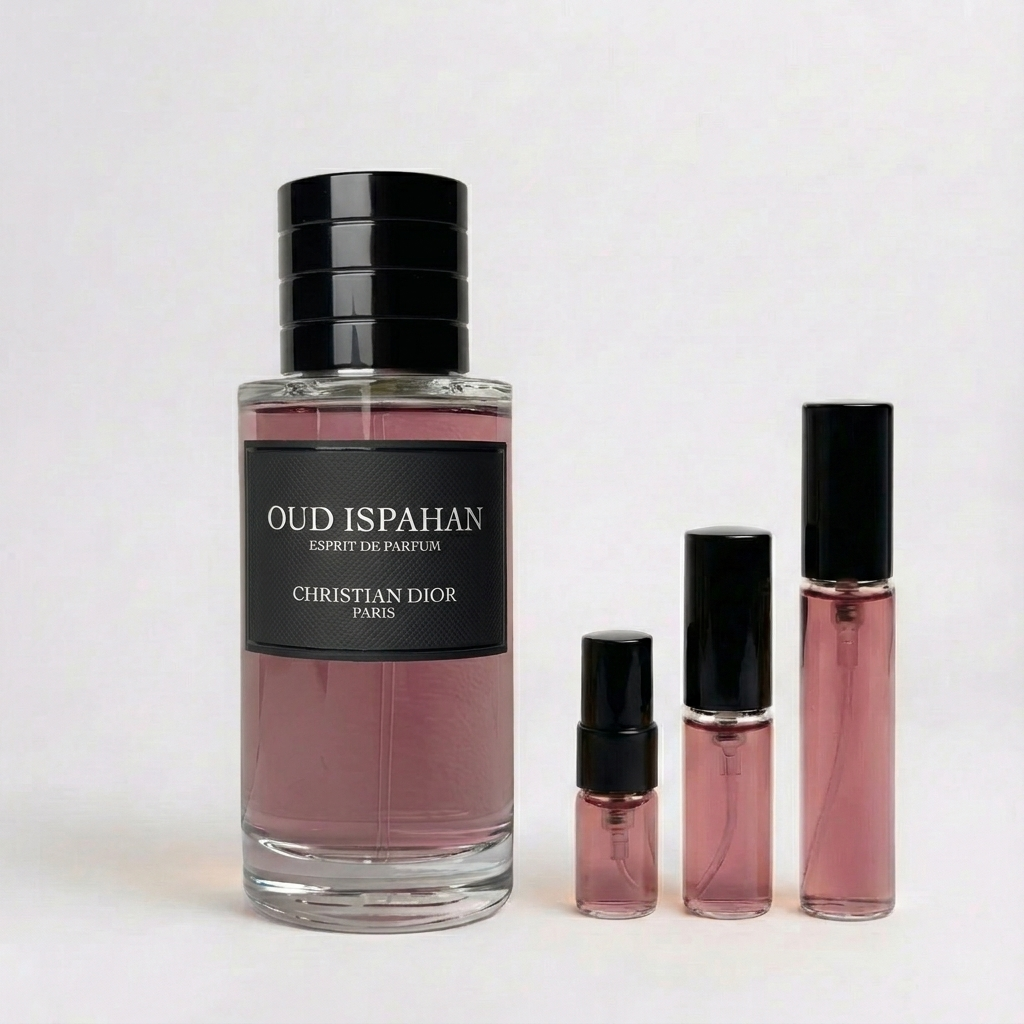 Décant Oud Ispahan Esprit de Dior, échantillon unisexe Fragsplit en 1ml, 2ml, 5ml ou 10ml, à tester avant achat en Suisse et France.