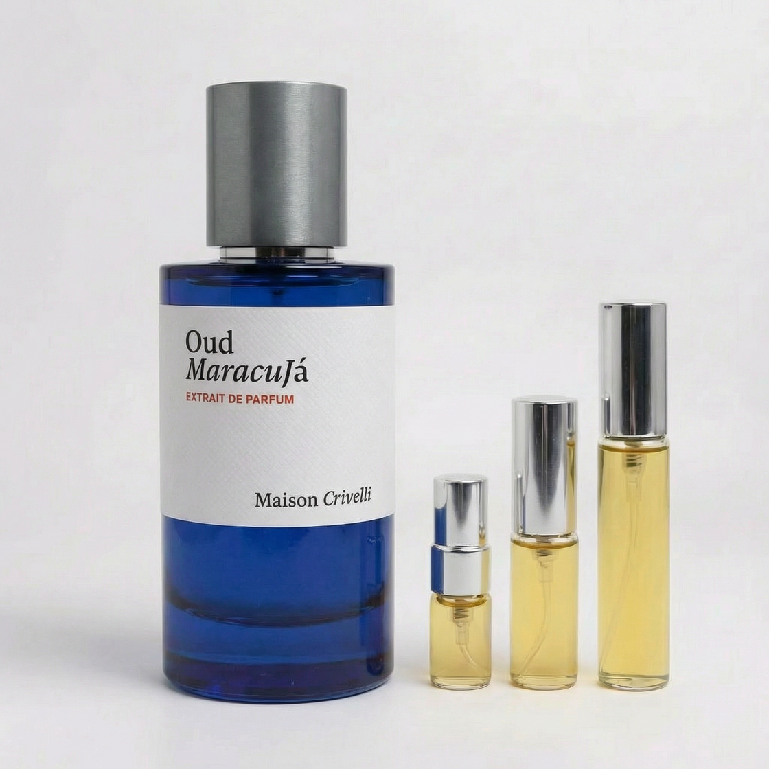 Décant Oud Maracuja de Maison Crivelli par Fragsplit, en formats 1 ml, 2 ml, 5 ml ou 10 ml pour essayer ce parfum sur la peau.