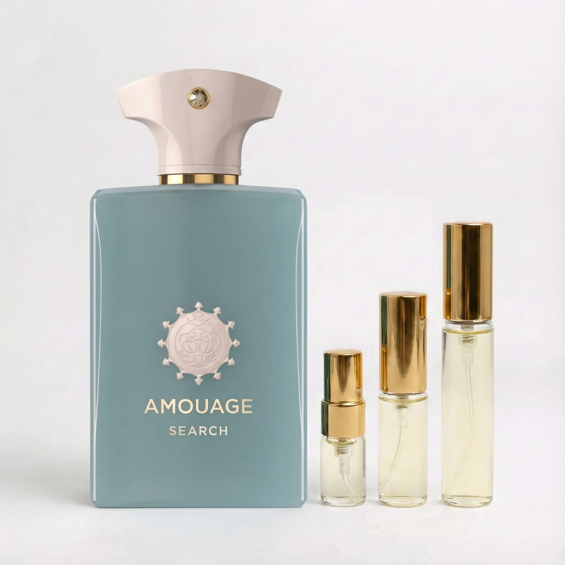 Décant Amouage Search en petit format, échantillon de 1 ml à 10 ml pour essayer ce parfum unisexe sur la peau, livré en Suisse et France.