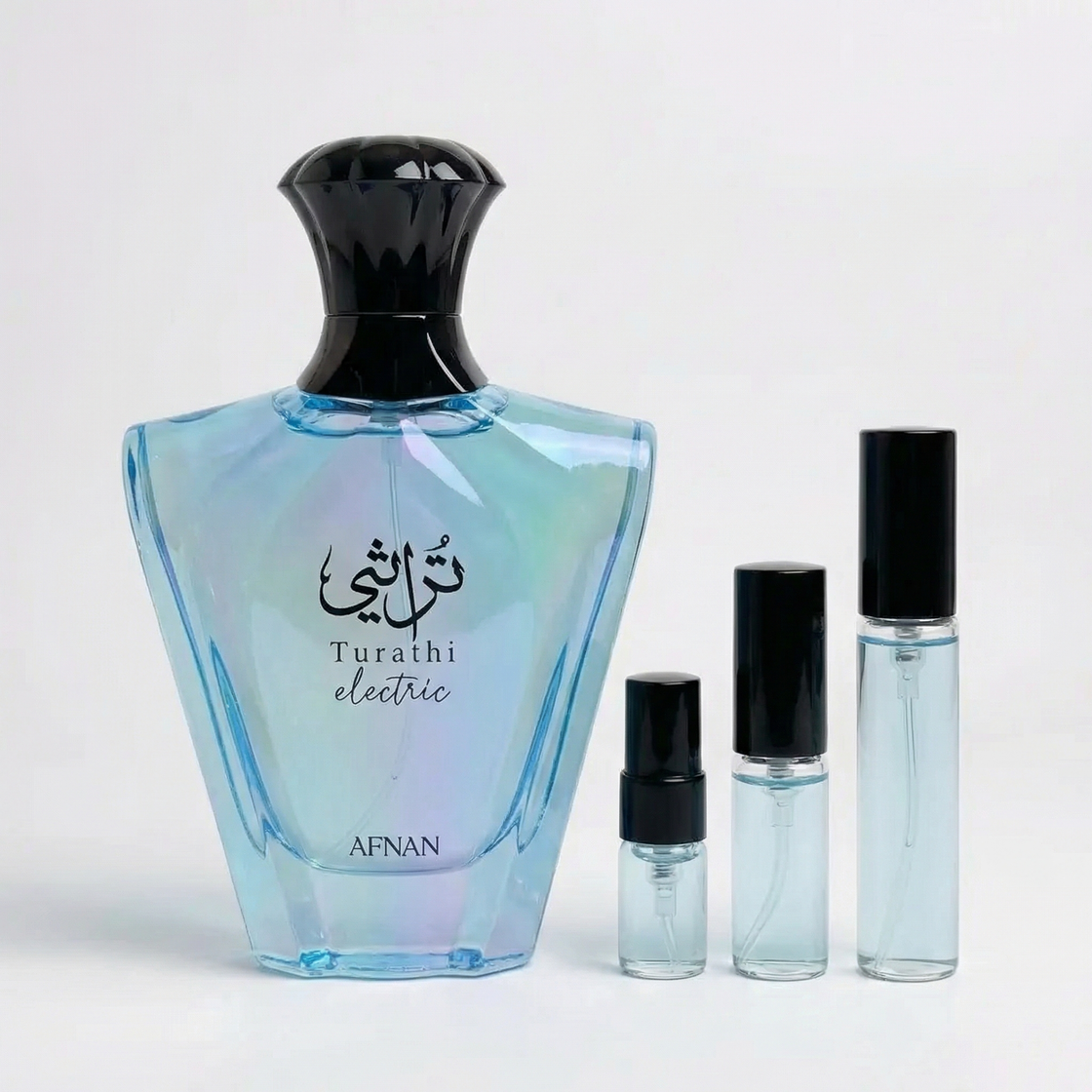 Décant Fragsplit de Turathi Electric par Afnan, en formats 1ml, 2ml, 5ml ou 10ml pour essayer sur la peau avant d’acheter, livré en Suisse et France.