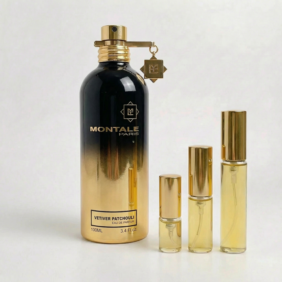 Décant Fragsplit de Vetiver Patchouli de Montale, aux notes boisées et terreuses, en formats 1 ml à 10 ml, livré en Suisse et France.